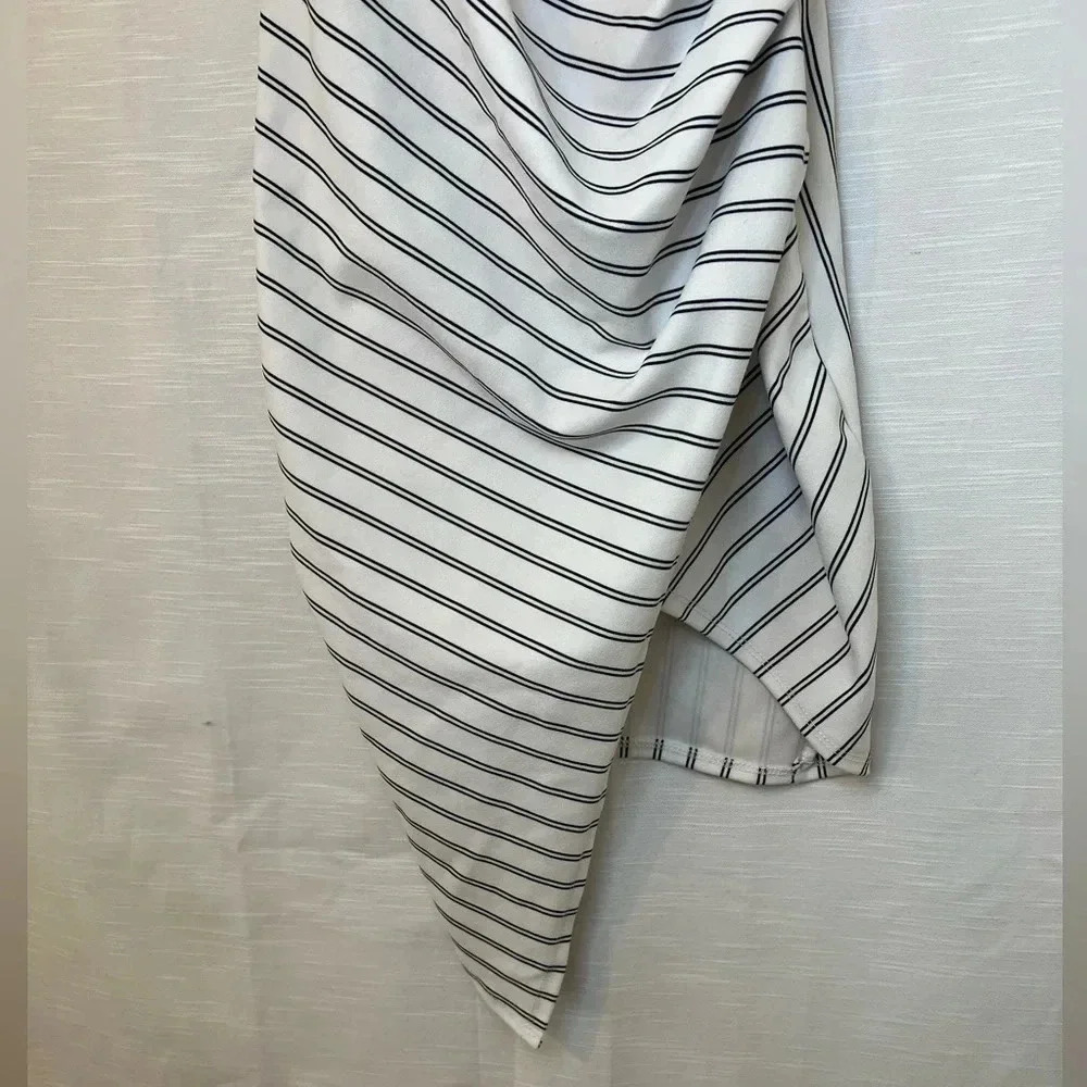 Mind Code White/Black Striped Asymmetrical Bodycon Mini Dress Juniors - Picture 3 of 7